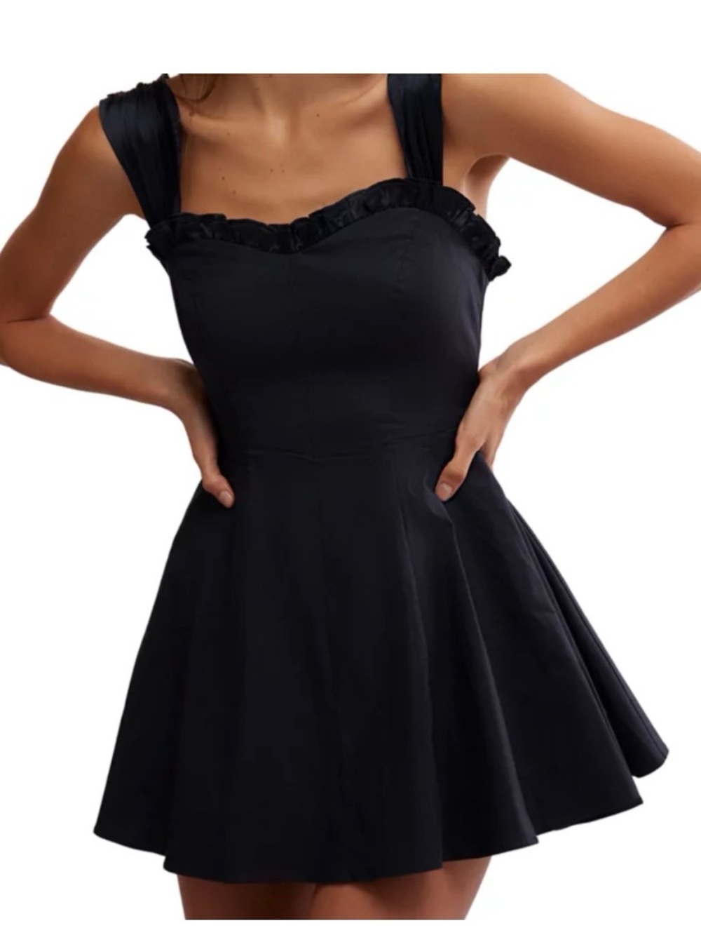 Free People Black Ruffle-Trim Mini Dress
